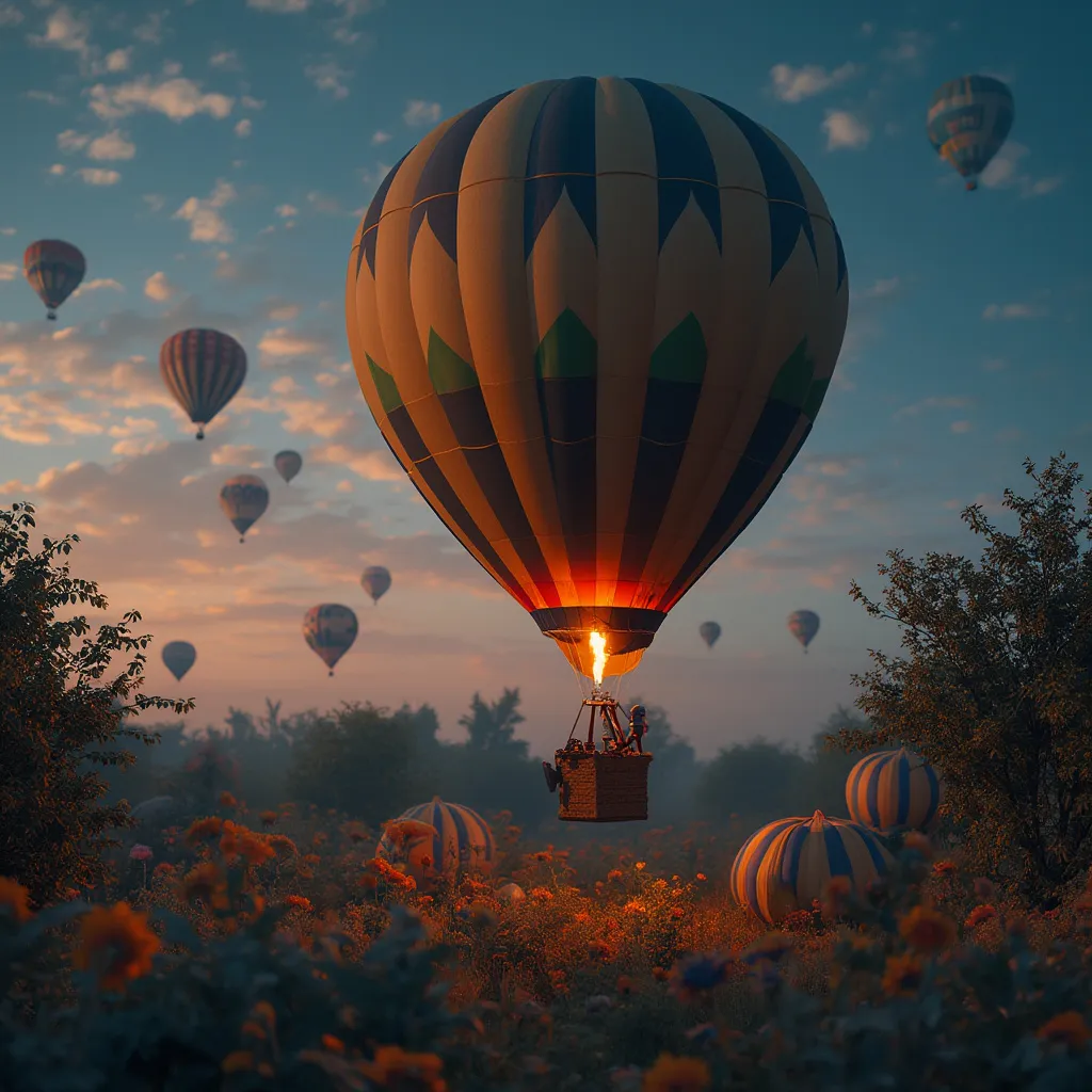 Pár v balonu při svítání